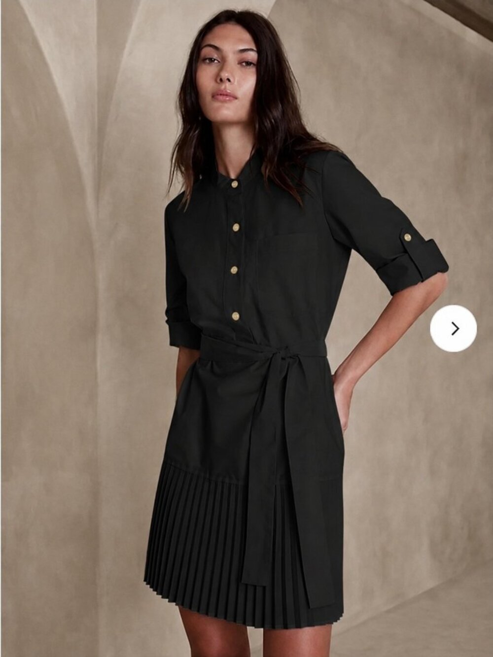 Banana Republic Factory Pleated-Hem Shirt Dress - Black – Size Large